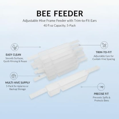 Bee Feeder, Adjustable Hive Frame Feeder with Adjustable Ears for Langstroth Hives, 40 fl oz Capacity, 5-Pack