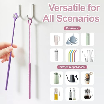 YOTIME Straw Cleaner Brush Extra Long 12.6 inch, 2Pcs Reusable Silicone Straw Brush for Sippy Cup, Water Bottle and Tubes, 6mm+9mm, Pink - color: Pink