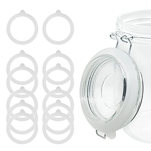 12 Pieces Rubber Seals Rings for Glass Jars, Airtight Silicone Replacement Gasket, Leakproof Silicone Gasket Sealing Rings for Mason Jars, Elastic and Fits Most Sizes (White) - color: White