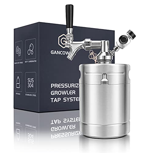 GANCOWISE 64OZ Mini Keg Growler, Pressurized Home Dispenser System with Self-Closing Design Faucet Keeps Carbonation and Fresh for Homebrew, Craft and Draft Beer - size: 64oz
