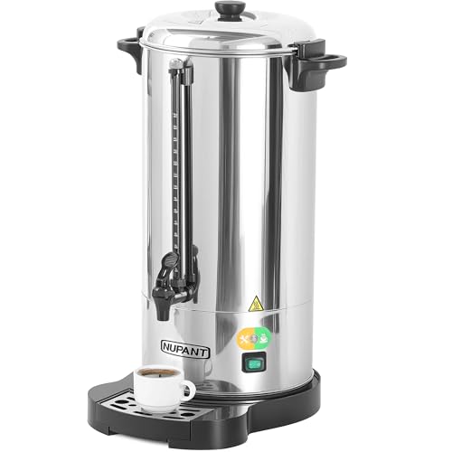 NUPANT Commercial Coffee Urn 100 Cup/15L Coffee Dispenser with Upgraded Percolator, 304 Stainless Steel Hot Water Urn Beverage Dispenser with Keep Warm Mode, Large Coffee Maker for Catering Party