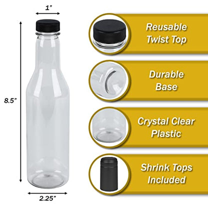 Pellah PET Plastic Bottles and caps,12 Oz 375 ml, With Screw Closures Lids And Black Heat Shrink Seals, For Hot Sauce Wine Alcohol Juice - color: Black Shrinks
