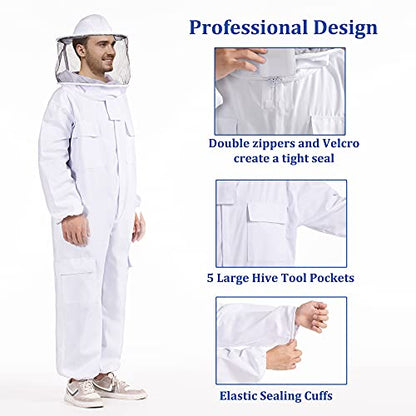 Professional Bee Suits for Men Women Sting Proof with Round Veil, Sting-Proof Full Body Protection Beekeeping Suit with Glove - size: L-for 60-64Inch