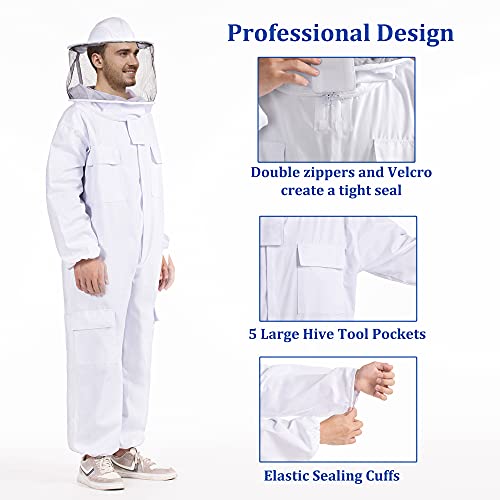 Professional Bee Suits for Men Women Sting Proof with Round Veil, Sting-Proof Full Body Protection Beekeeping Suit with Glove - size: XXL-for 70-75Inch