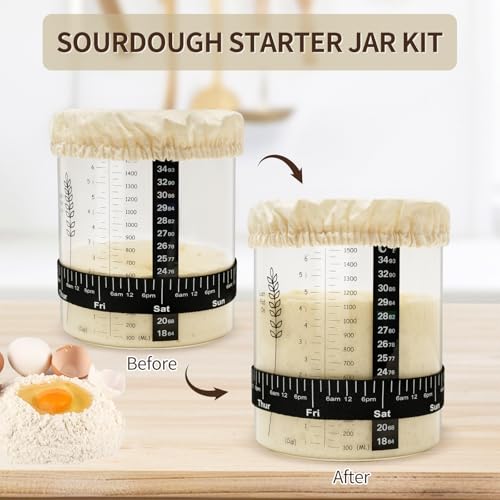 50oz Sourdough Starter Jar, Wide Mouth Sourdough Jar, Large Capacity Sourdough Starter Kit with Lid, Band, Date Tracker, Temp, Sourdough Bread Starter Kit for Perfect Sour Dough(2 Pack) - size: Set of 2