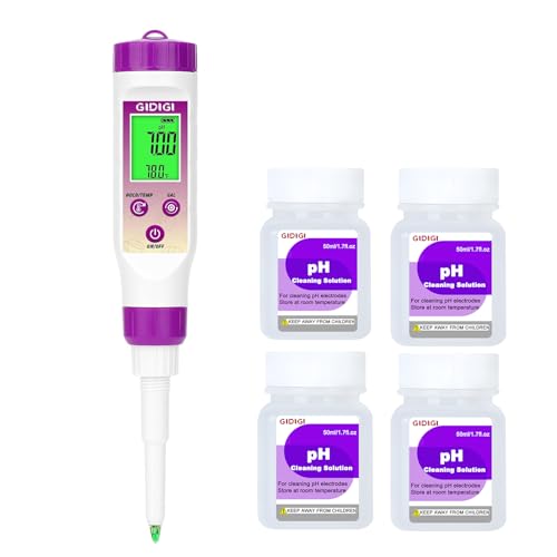 pH Meter Food Digital Electronic pH Tester for Fermentation 3 * 50ml pH Buffer Calibration Solution Kits Hot Sauce Food Tester Probe for Cheese Sourdough pH Temperature pH Test Strips for Acidity