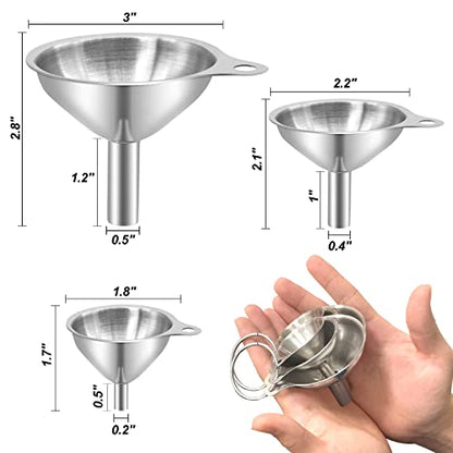 Anaeat Stainless Steel Mini Kitchen Funnel Set, 3 Pack Durable Metal Filling Funnels for Transferring Liquid, Dry ingredients, Cosmetic Lotion, Fluid, Spices, Powder - Food-Grade & High Heat Resistant