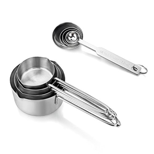 New Star Foodservice 42917 Stainless Steel Measuring Cups and Spoons Set, 8-Piece Metal Measuring Set for Baking, Cooking, Dry and Liquid Ingredients, Restaurant Grade, Silver - color: Silver, size: 8-Piece Set