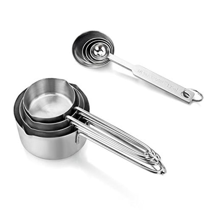 New Star Foodservice 42917 Stainless Steel Measuring Cups and Spoons Set, 8-Piece Metal Measuring Set for Baking, Cooking, Dry and Liquid Ingredients, Restaurant Grade, Silver - color: Silver, size: 8-Piece Set