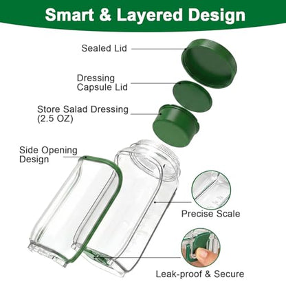 Salad Jar with Side Opening, Leakproof Mason Jar Container, Portable Salad To Go Container with Dressing Cup for Travel Home Office, Dishwasher Safe