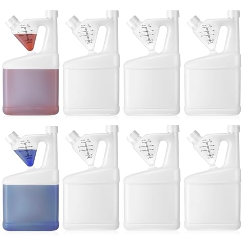 8 Pcs 32oz Tip Measure Containers Tip and Pour Measuring Containers HDPE Chemical Measuring Cups with Lids Plastic Bottle, up to 4oz Capacity (32oz)