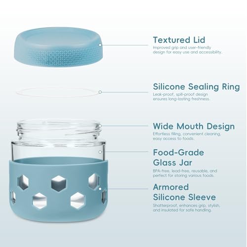 Gemice 6-Pack 10 oz Overnight Oats Containers with Lids and Silicone Sleeves, Glass Mason Jars with Airtight Lid, Dishwasher Safe, Wide Mouth Chia Seed Pudding Meal Prep Jar for Yogurt Berries Snack - color: Retro Pastel, size: 10oz, 6-Pack