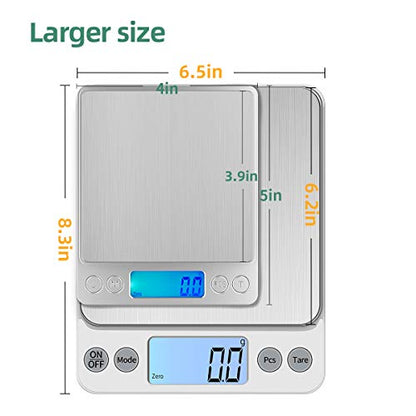 Upgraded Larger Size Digital Food Scale Weight Grams and OZ, 5kg/0.1g Kitchen Scale for Cooking Baking, High Precision Electronic Scale with LCD Display