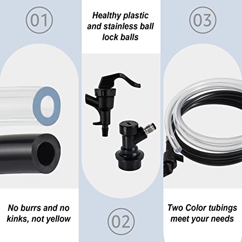 MRbrew 3+3 FT Ball Lock Beer Line Assembly Kit, Draft Beer Line with Picnic Tap Faucet Kegerator Dispenser PVC Brewing Tubing Cornelius Corny Quick Disconnect Barb Fitting Soda Dispenser Assembly