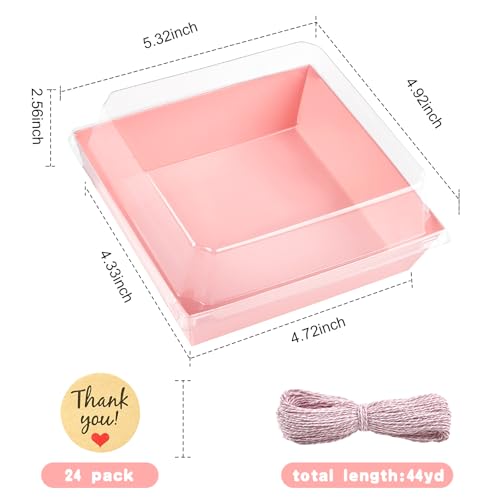 Kucoele Charcuterie Boxes with Clear Lids, 5 Inches, Pink, 20 Pack | Disposable, To Go Paper Dessert Boxes, Bakery Boxes, Small Food Containers, For Cookies, Cupcakes, Strawberries - color: pink