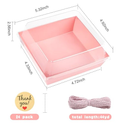 Kucoele Charcuterie Boxes with Clear Lids, 5 Inches, Pink, 20 Pack | Disposable, To Go Paper Dessert Boxes, Bakery Boxes, Small Food Containers, For Cookies, Cupcakes, Strawberries - color: pink