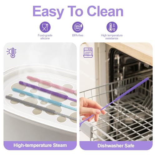 YOTIME Straw Cleaner Brush Extra Long 12.6 inch, 2Pcs Reusable Silicone Straw Brush for Sippy Cup, Water Bottle and Tubes, 6mm+9mm, Purple - color: Purple