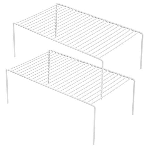 Kitchen Cabinet Shelf Organizer Set of 2, Large (15.7 x 9.4 inch) Metal Wire Pantry Storage Shelves, Dish Plate Racks for Cabinets, Freezer, Counter, Cupboard Organizers and Storage, White - color: White