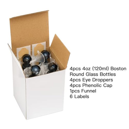 4PK 4oz(120ml) Amber Glass Bottles with Droppers and Phenolic Lids. 120ml Dropper Bottle with Corrosion Resistant Nitrile Rubber and Not Faded Markings. 4oz Bottles with Lids for Juice, Hot Sauces.