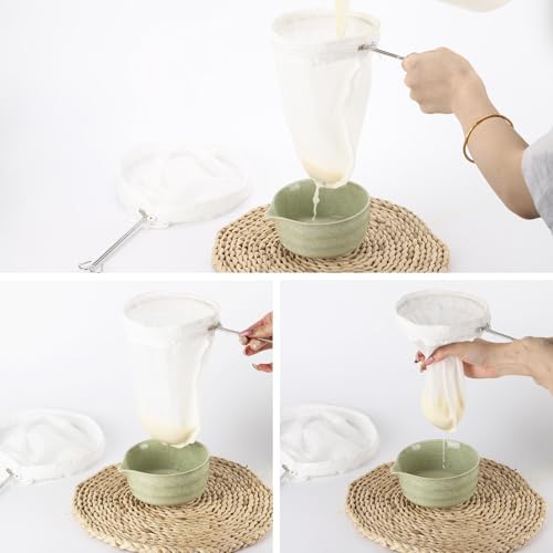 Ultra Fine Mesh Strainer Bags, 6 Pcs Reusable Mesh Filter Bags with 2 Pcs Stainless Steel Handle Frame for Filter NutMilk, Coffee, Milk, Butter, Juices and Fresh Cheese