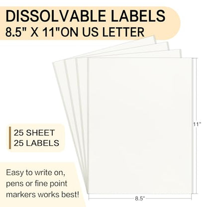 L LIKED Dissolvable Food Labels - 25 Custom Stickers, 8.5" x 11" Printable Labels for Inkjet Printers, 25 Sheets - size: 8.5" x 11" | 25 Labels