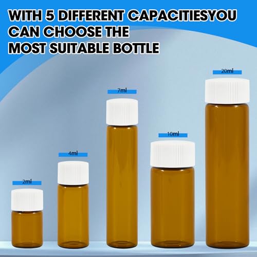 25PCS 2ml Amber Glass Vials with White Screw Caps and Plastic Stoppers, 1/2 Dram Leak-Proof Small Liquid Sample Bottles for Essential Oils, Perfumes, Reagents - color: AMBER, size: 2ml