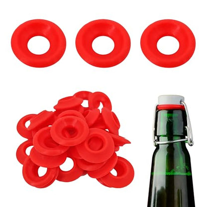 Swing Flip Top Bottle Cap Gasket Swing Top Bottle Seals Washers Beer Bottles Gasket Red Half Cover Design Silicone Rubber Reusable High Pressure 30 Pieces for Home Brew Beer Soda Bottles Sealing