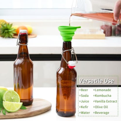 12oz Amber Glass Beer Bottles with Flip Top Airtight Lids, 10 Pack Swinging Top Home Brewing Bottles for Kombucha, Vanilla Extract, Kefir, Juice, Wine, Fermentation