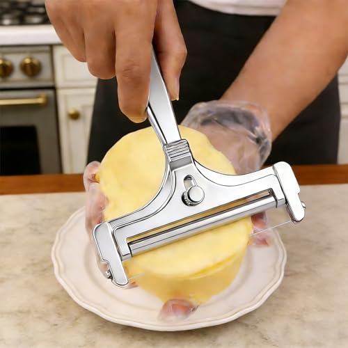 Cheese Slicer, AIDOIT Stainless Steel Wire Cheese Slicer, Adjustable Thickness Cheese Cutter with 8 Extra Wires for Soft, Semi-hard, Hard Cheeses, Silver - color: Silver-b