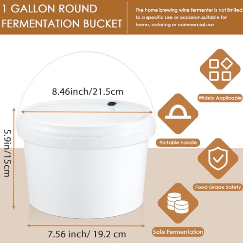 Hushee 6 Pcs 1 Gallon Round Fermentation Bucket Fermenting Bucket with Lid Fermenting Food Grade Home Brewing Wine Fermenter for Beer Wine Mead Cider Fermented Beverage