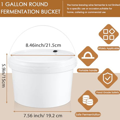 Hushee 6 Pcs 1 Gallon Round Fermentation Bucket Fermenting Bucket with Lid Fermenting Food Grade Home Brewing Wine Fermenter for Beer Wine Mead Cider Fermented Beverage