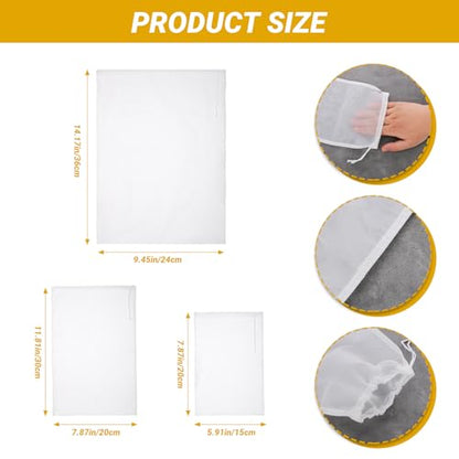 Nut Milk Bag, 3 Pack, Reusable Fine Mesh Nylon Cheese Cloth Bags with Drawstring for Straining Almond Milk, Tea, Juice, Yogurt, Coffee, Wine, Beer, 100 Mesh (5.91x7.87"/7.87x11.81"/9.45x14.17") - size: Combo - 5.91x7.87"/7.87x11.81"/9.45x14.17"