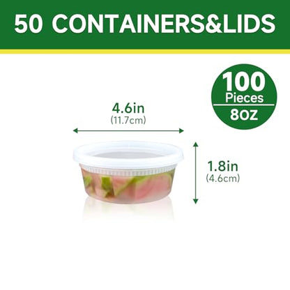 Dealusy 50 Set 8 oz Deli Containers with Lids, Leak-Proof BPA Free Plastic Take Out Bowls, Food Storage Containers for Takeout Meal Prep Storage, Freezer, Microwave & Dishwasher Safe - size: 8 oz