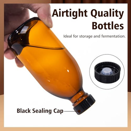 12 Pack 8 OZ Amber Glass Bottles for Vanilla Extract, 250 ML Refillable Empty Dispensing Bottles with Lids for 2nd Fermentation, Kombucha Brewing, Homemade Solutions