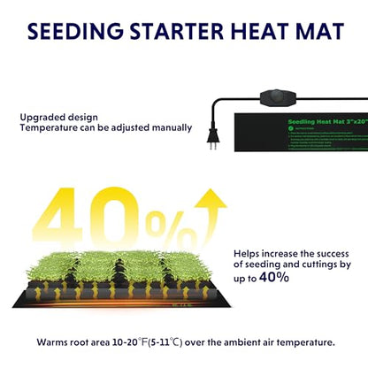 iPower Durable Seedling Heat Mat Warm 3" x 20" - 2 Pack with Temperature Adjustable Knob Hydroponic Heating Pad Waterproof for Seed Starting Greenhouse and Germination - size: 3" x 20"(x2)-ADJ, style: Upgraded Carbon Film