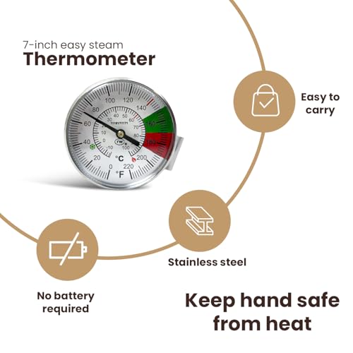 Rattleware 7” Easy Steam Thermometer for Home, Cafe, Restaurants, Residential, Or Commercial Use - Milk Frothing Thermometer and Barista Thermometer - Durable Fast Reading Thermometer (25mm Dial)