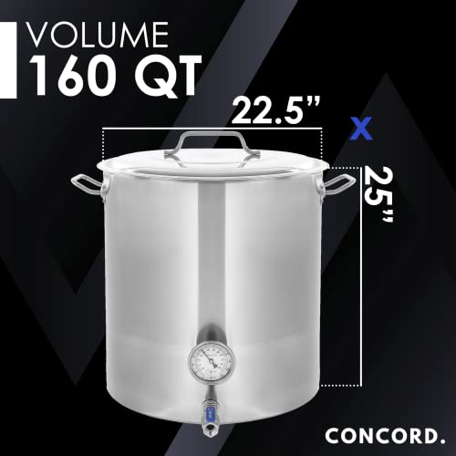 CONCORD Stainless Steel Home Brew Kettle Stock Pot (Weldless Fittings) (160 QT/ 40 Gal) - size: 160 QT/ 40 Gal