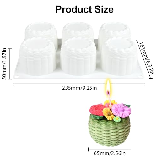 6-Hole 3D Flower Basket Mousse Cake Mold Food Grade Silicone Molds Cute Silicone Molds for Baking Cake Dessert Braided Basket Jello Cookie Chocolate Candy Food Mold Candle Plaster Mould for Crafts