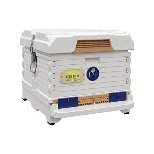Apimaye Ergo Insulated 10 Frame Bee Hive Set [NO Frames Included] (Single Hive, White Body Blue Entrance) - color: White Body Blue Entrance