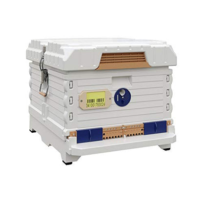 Apimaye Ergo Insulated 10 Frame Bee Hive Set [NO Frames Included] (Single Hive, White Body Blue Entrance) - color: White Body Blue Entrance