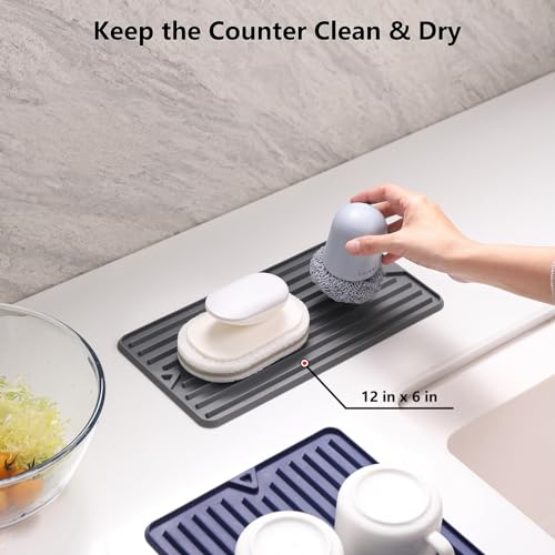 Dish Drying Mat, Mini Silicone Drying Mat for Kitchen Counter, Heat Resistant Silicone Mat for Countertop Protector, Super Thick Non-Slip Dish Drying Pad for Coffee Cup/Bottle/Glassware - size: 6" x 12"