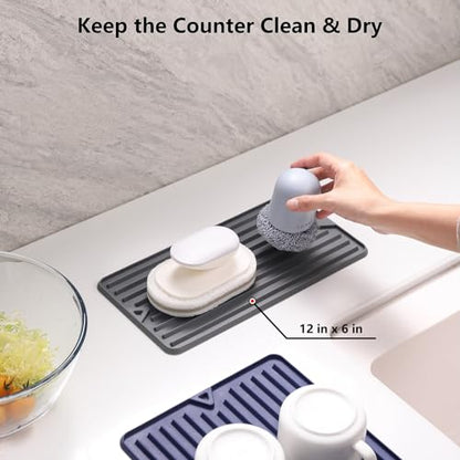 Dish Drying Mat, Mini Silicone Drying Mat for Kitchen Counter, Heat Resistant Silicone Mat for Countertop Protector, Super Thick Non-Slip Dish Drying Pad for Coffee Cup/Bottle/Glassware - size: 6" x 12"