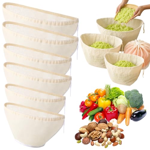 Mindsoft 6 Pcs Cheese Cloth Filling Squeeze Cotton Bags Bowl-shaped Reusable Cotton Nut Milk Bag for Straining Reusable Straining Bags for Juice, Soy Milk, Dumpling Fillings Vegetable(Various Size) - size: Various Size