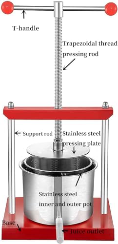 2L Manual Juice Press, Herb Fruit Cheese Press, Food Grade Stainless Steel Juicer Presser for Fruit Cider Wine Olive Oil