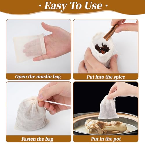 GliSun 50 Pcs Muslin Drawstring Bags Reusable Tea Bags Natural Cotton Unbleached Small Cheese Cloth Bag for Cooking Straining Soup Sachet Coffee Tea Brew Spice (4 x 3 Inches) - size: 3 x 4 inches