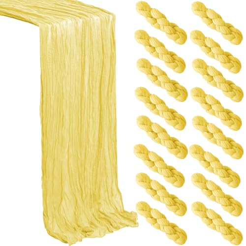 Light Yellow Cheesecloth Table Runner 16 Pack, 21x120 Inch Summer Easter Gauze Table Runner-Rustic Cheese Cloth Runners for Wedding,Bridal&Baby Shower,Birthday Party,Farmhouse&Holiday Table Decor - color: Light Yellow, size: 16Pack