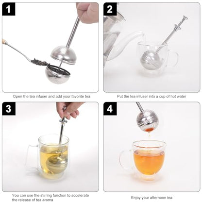 Long Handle Tea Ball for Loose Leaf Tea, Simple Pressing Operation, 2Pcs | Fine Mesh Holes, Stainless Steel Ball, No Tea Residue, For Cup and Teapot, Tea Lover Gift, Free Clean Brush - style: Long Handle Tea Ball x 2