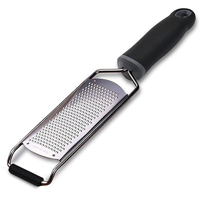 Stainless Steel Cheese Grater, Ergonomic Soft Handle Lemon Ginger Potato Zester with Plastic Cover - color: A-Black