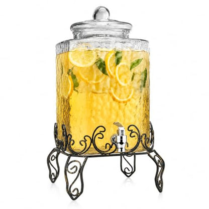 5 GALLON Drink dispenser, Glass Beverage Dispenser With Elegant Stand, Large Water Drink Dispensers for Parties With 100% Leak Proof Spigot, Ideal for Lemonade,Juice, Tea, and Party Drinks - color: Clear-5 Gallon&Stand