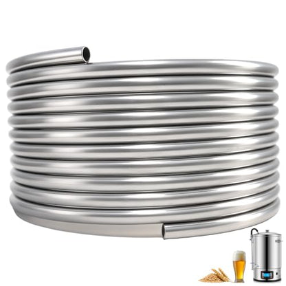 3/8" x 25Ft 304 Stainless Steel Tubing Coil, Food Grade Welded Immersion Wort Chiller Tube for Home Beer Brewing, Ice Bath Cooling, and DIY Projects
